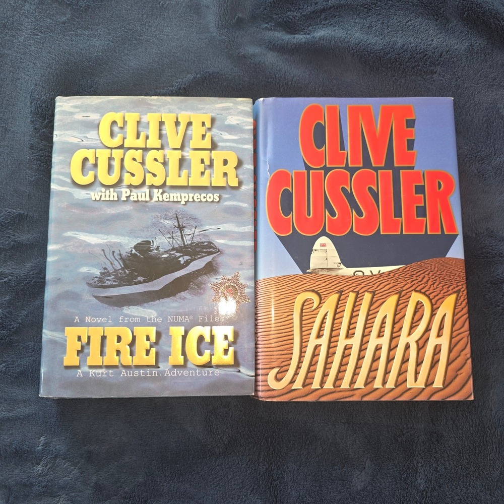Clive Cussler Sahara and Fire Ice 1st Edition 1st Printing‎ Hardcover 2 Book Lot